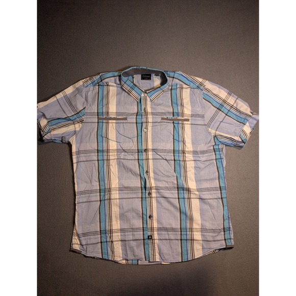 7 Diamonds Men's Blue Plaid Casual Button Up Short Sleeve Shirt‎ Size XL - Picture 1 of 6